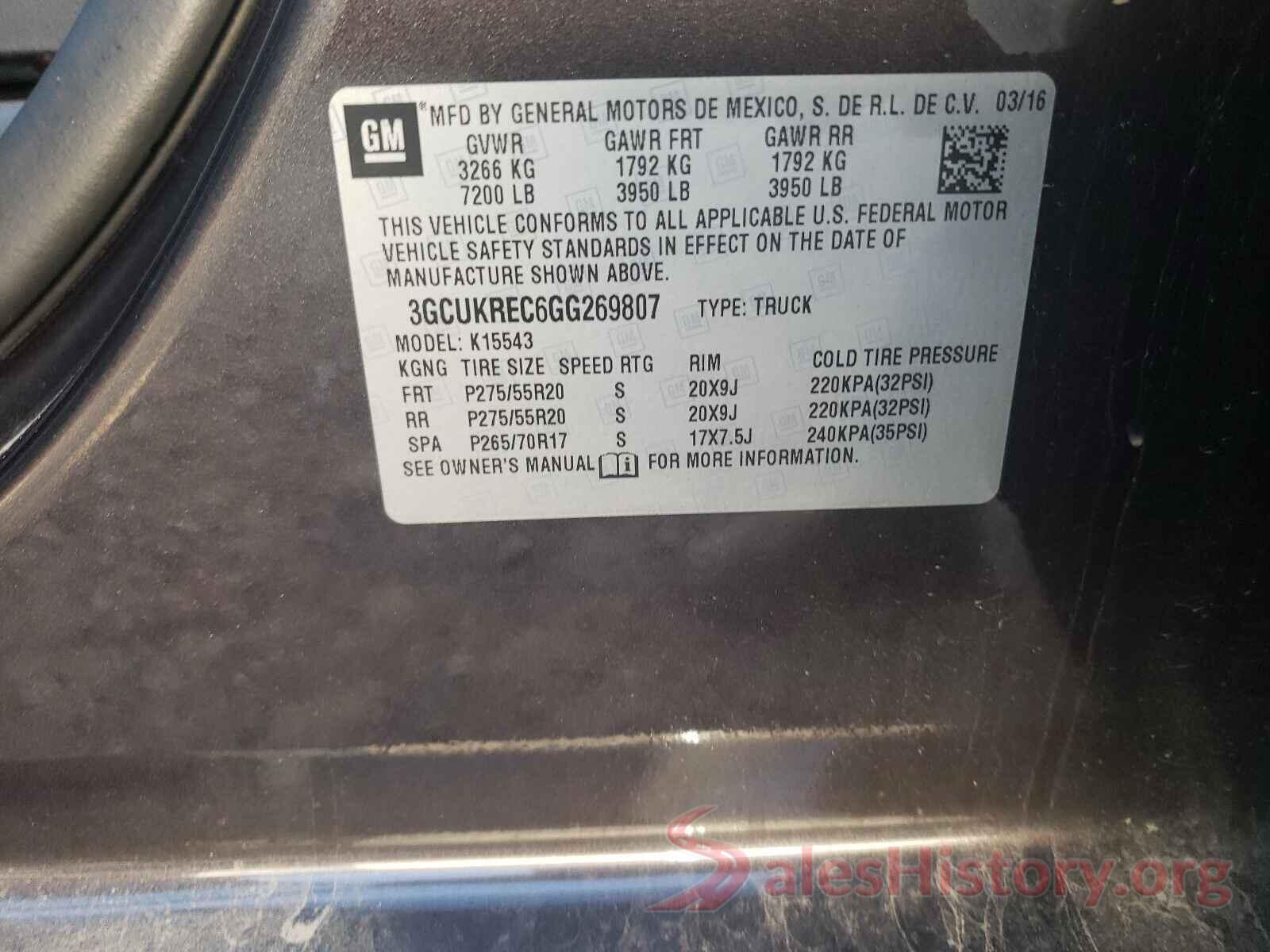 3GCUKREC6GG269807 2016 CHEVROLET SILVERADO