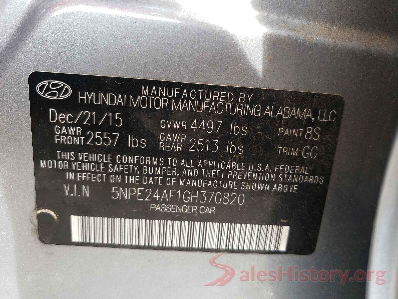 5NPE24AF1GH370820 2016 HYUNDAI SONATA