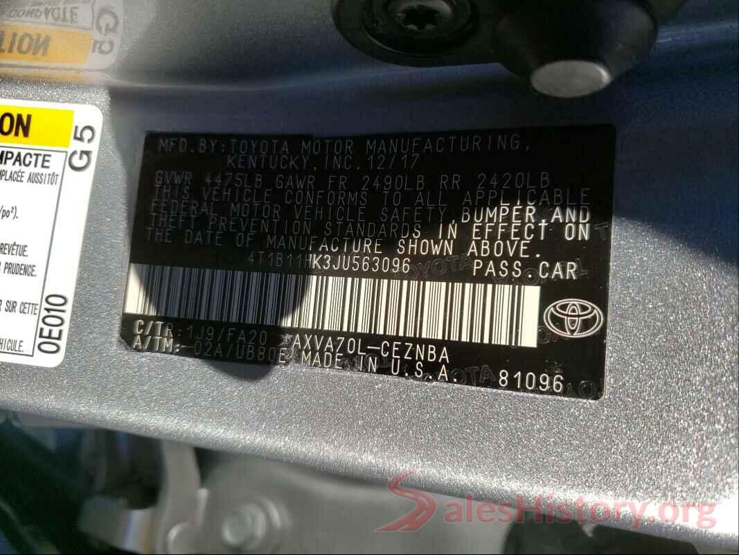 4T1B11HK3JU563096 2018 TOYOTA CAMRY