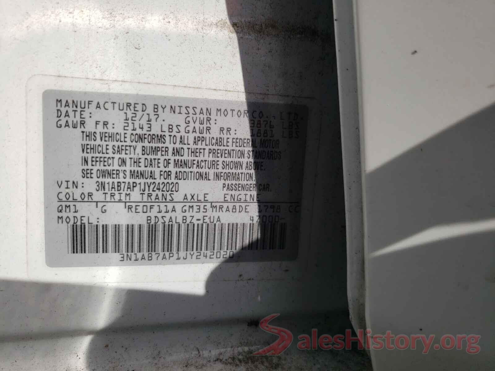 3N1AB7AP1JY242020 2018 NISSAN SENTRA