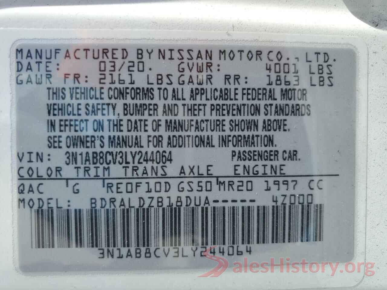 3N1AB8CV3LY244064 2020 NISSAN SENTRA