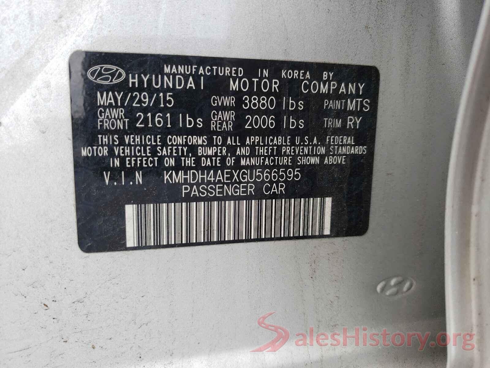 KMHDH4AEXGU566595 2016 HYUNDAI ELANTRA