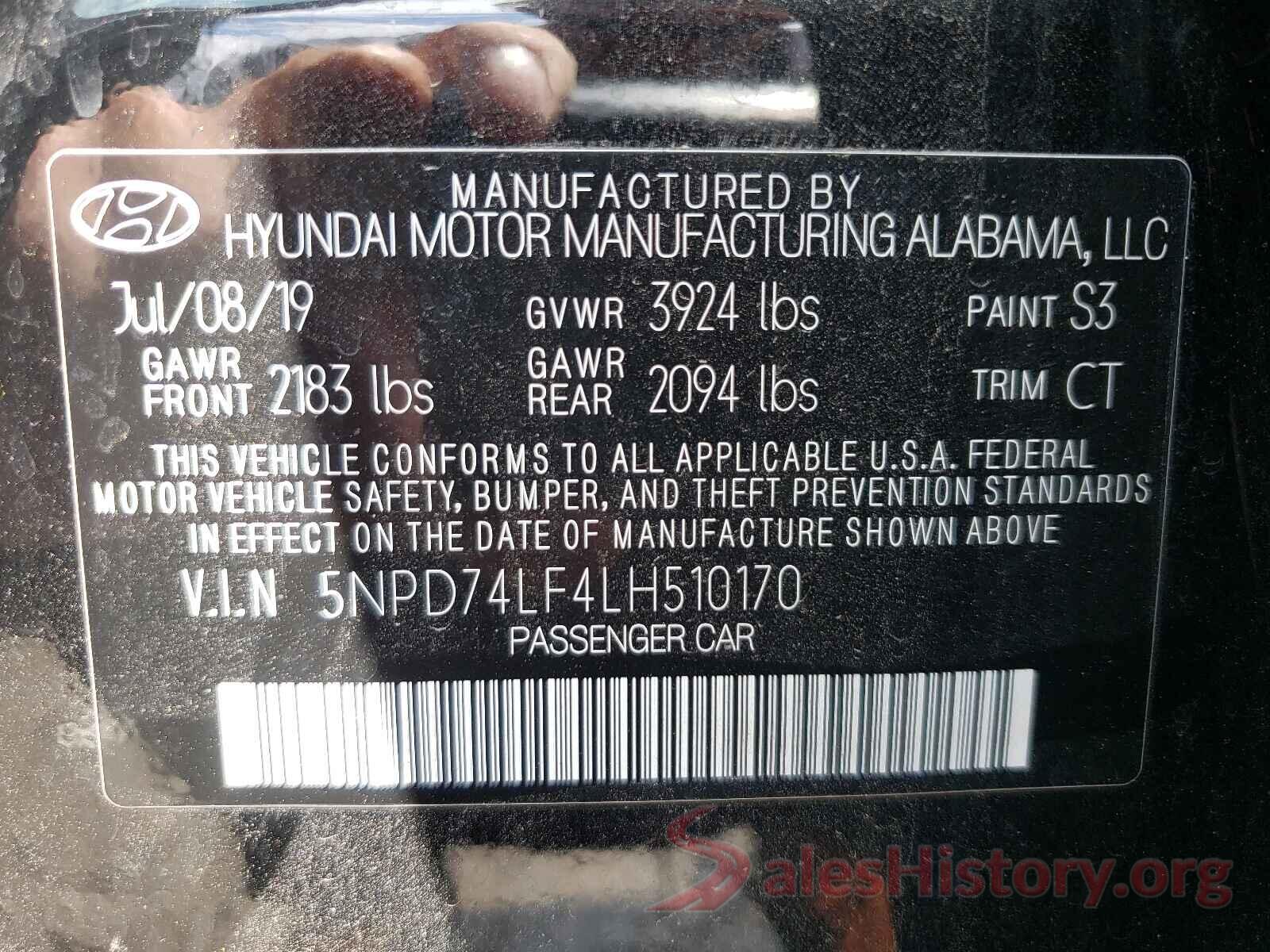 5NPD74LF4LH510170 2020 HYUNDAI ELANTRA