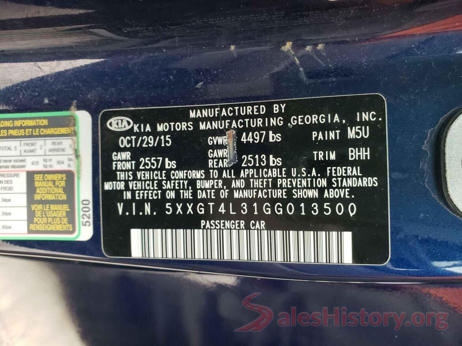 5XXGT4L31GG013500 2016 KIA OPTIMA