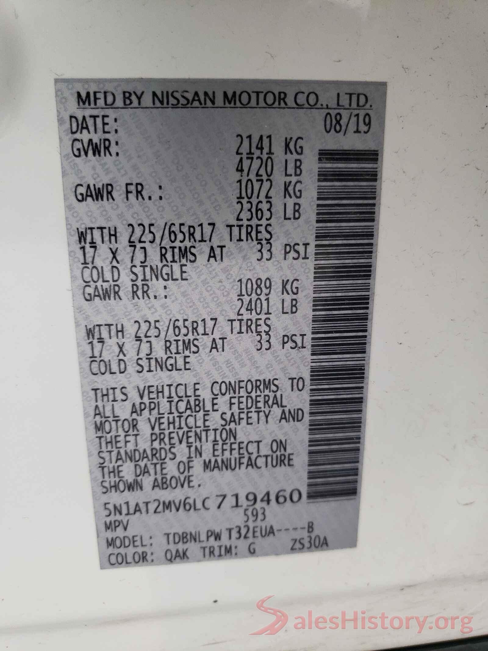 5N1AT2MV6LC719460 2020 NISSAN ROGUE