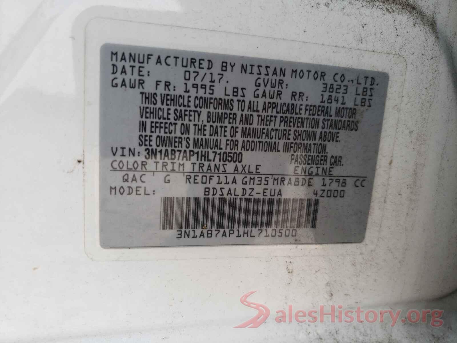 3N1AB7AP1HL710500 2017 NISSAN SENTRA