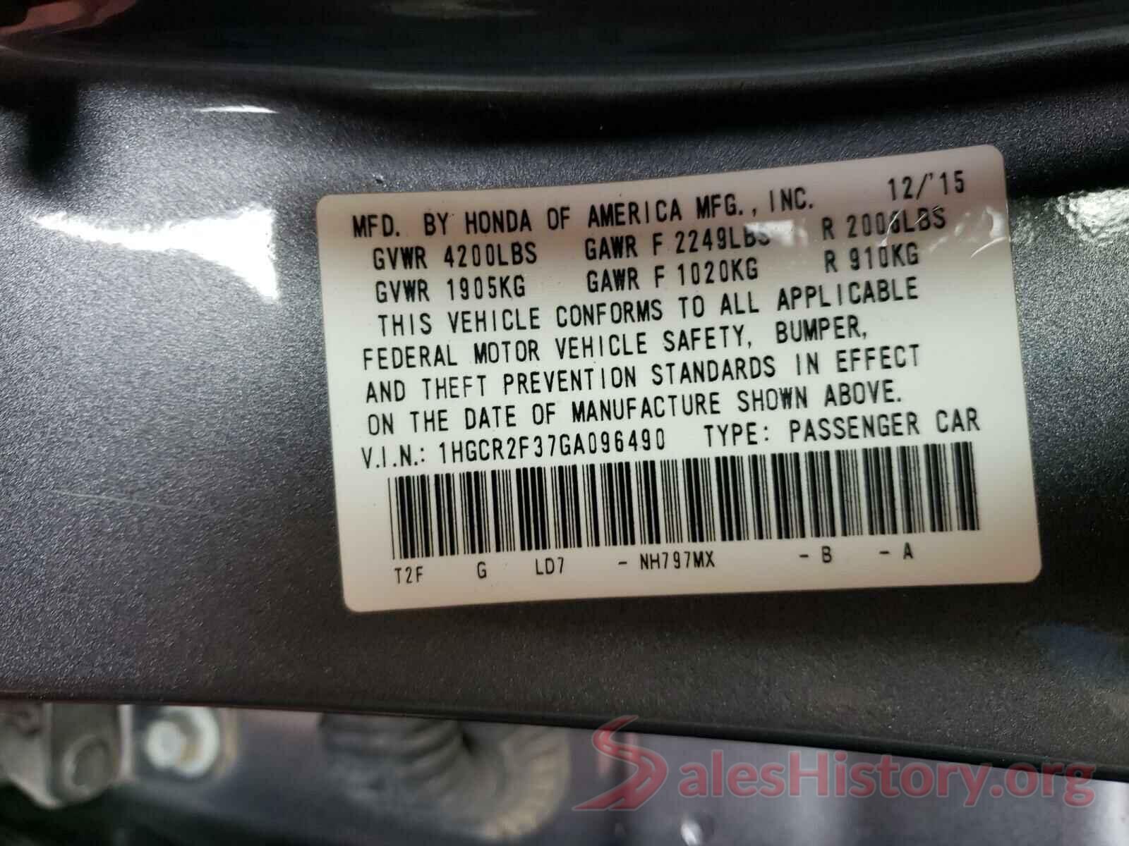 1HGCR2F37GA096490 2016 HONDA ACCORD