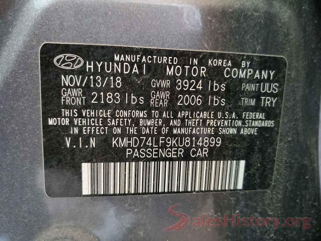 KMHD74LF9KU814899 2019 HYUNDAI ELANTRA