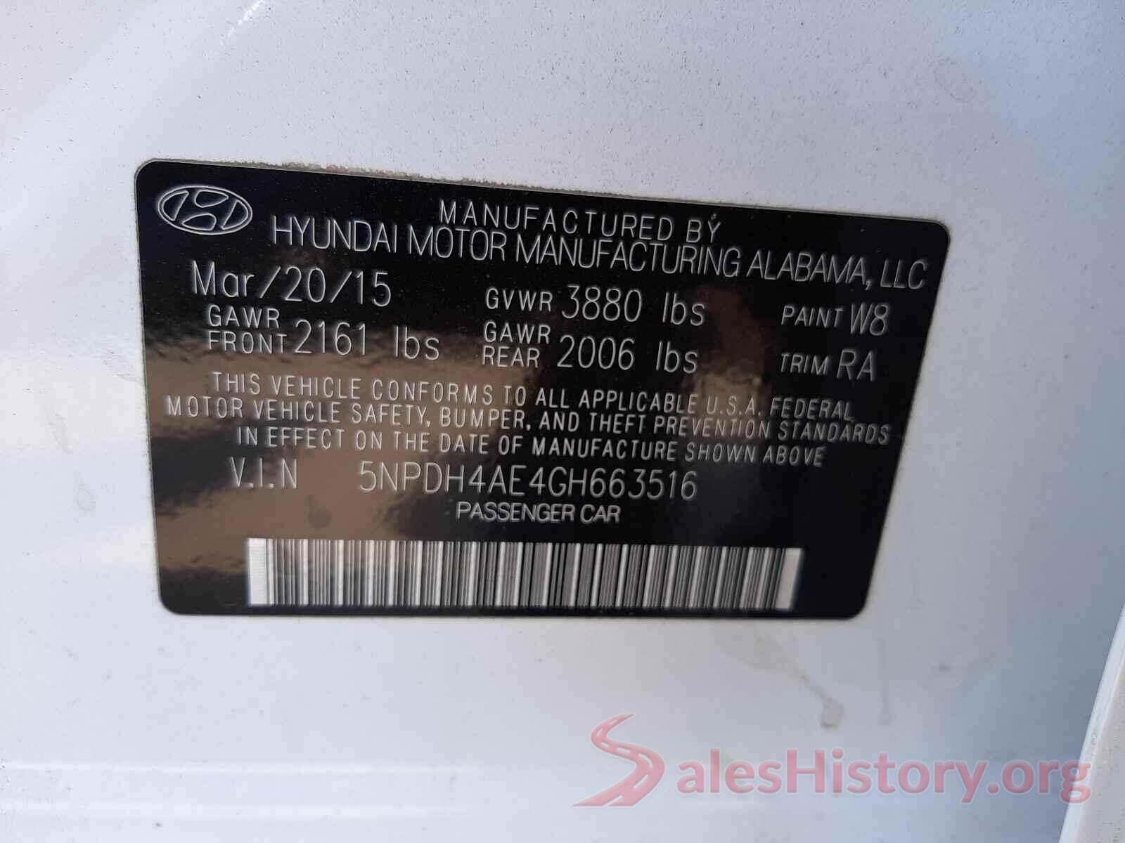 5NPDH4AE4GH663516 2016 HYUNDAI ELANTRA