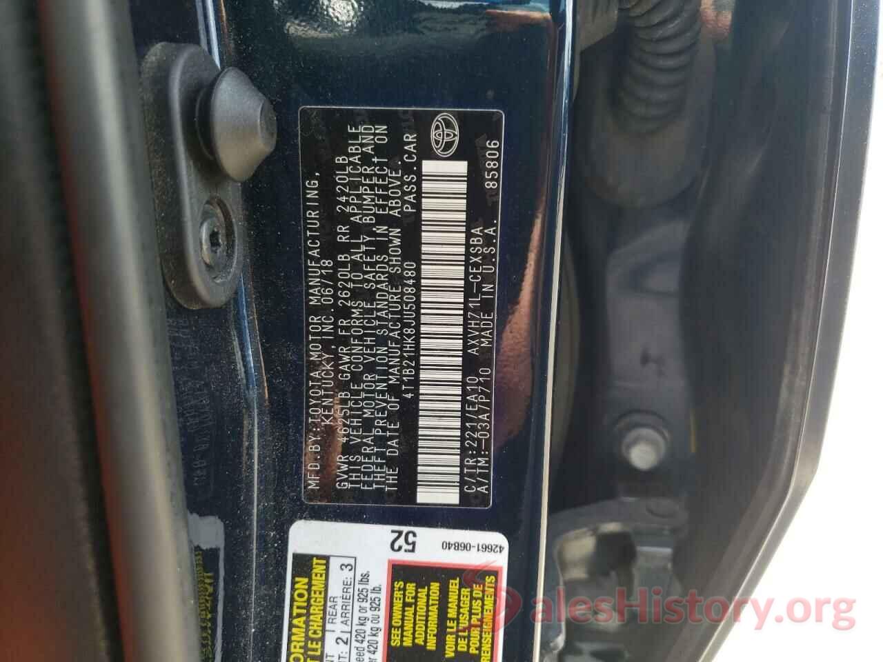 4T1B21HK8JU508480 2018 TOYOTA CAMRY