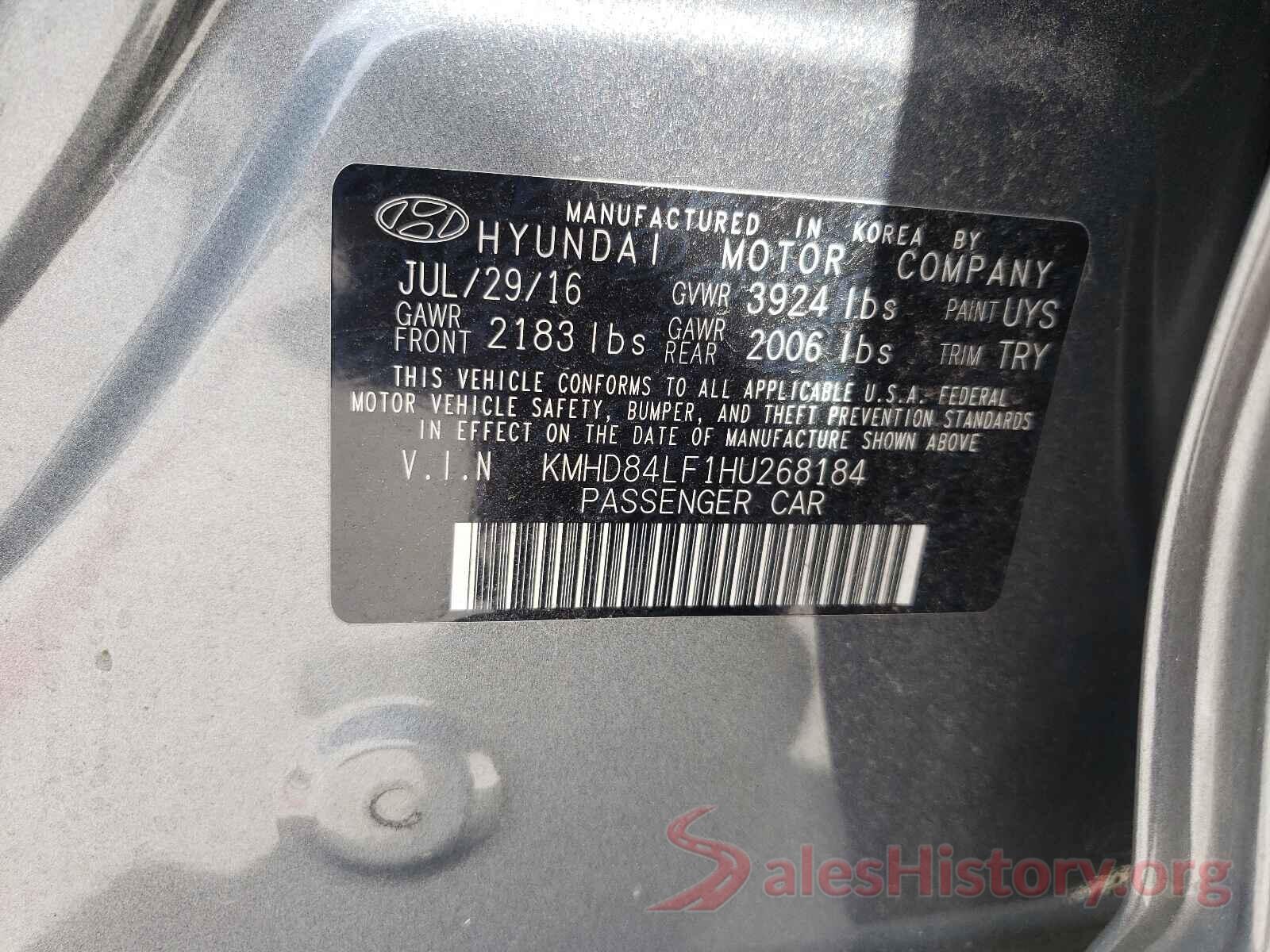 KMHD84LF1HU268184 2017 HYUNDAI ELANTRA