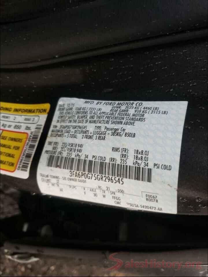 3FA6P0G75GR296545 2016 FORD FUSION