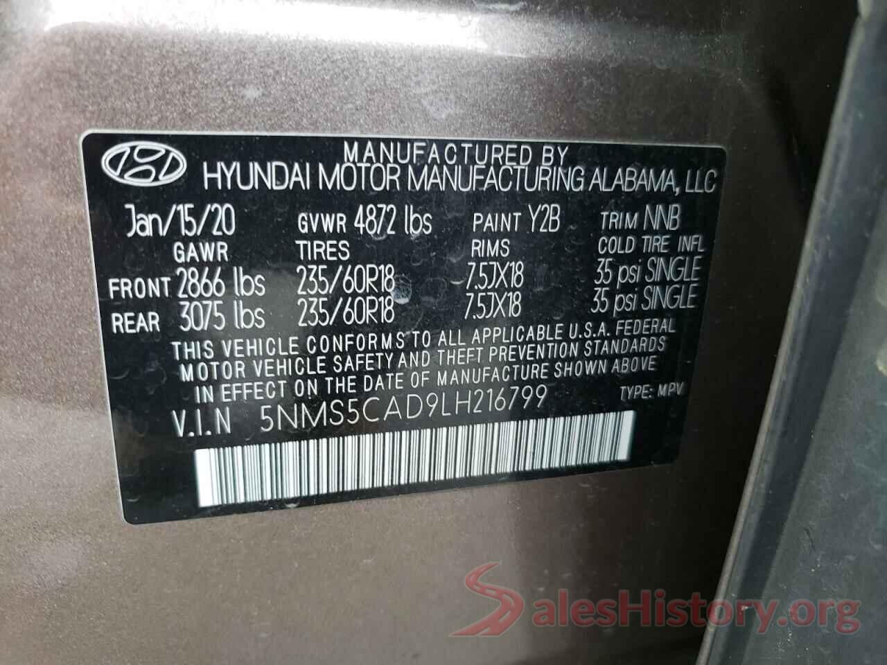 5NMS5CAD9LH216799 2020 HYUNDAI SANTA FE