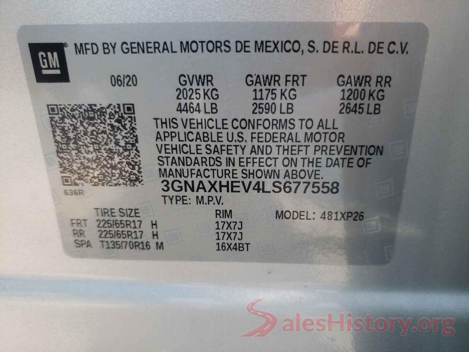 3GNAXHEV4LS677558 2020 CHEVROLET EQUINOX