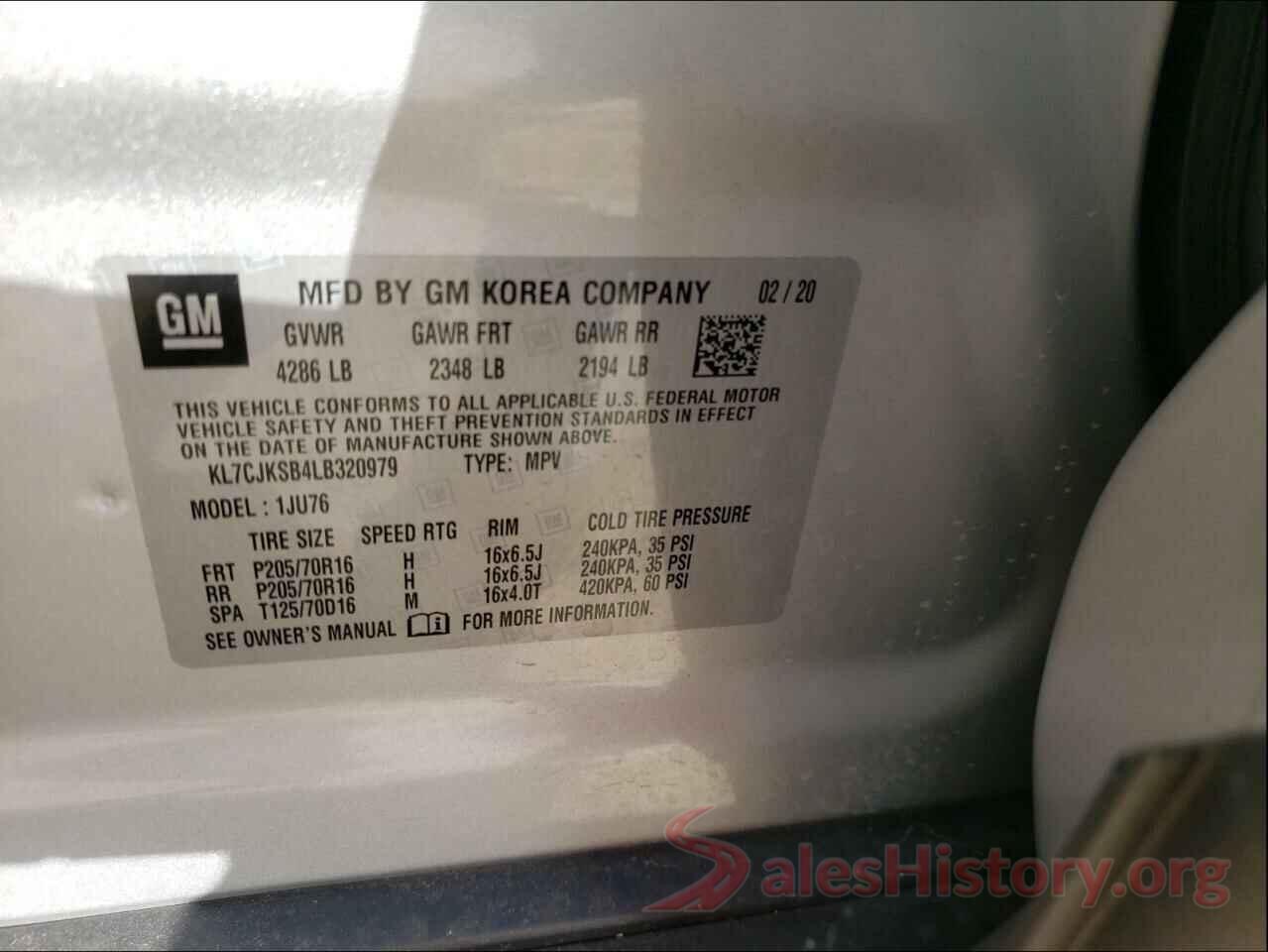 KL7CJKSB4LB320979 2020 CHEVROLET TRAX