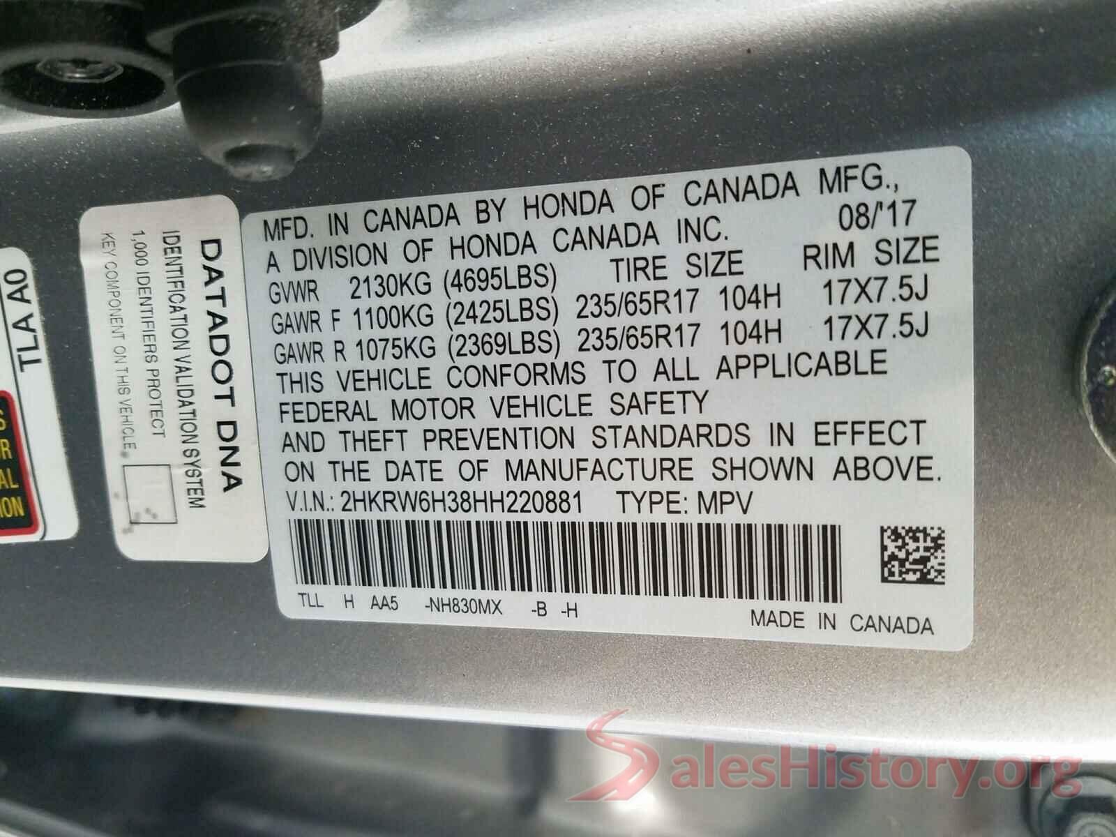 2HKRW6H38HH220881 2017 HONDA CRV