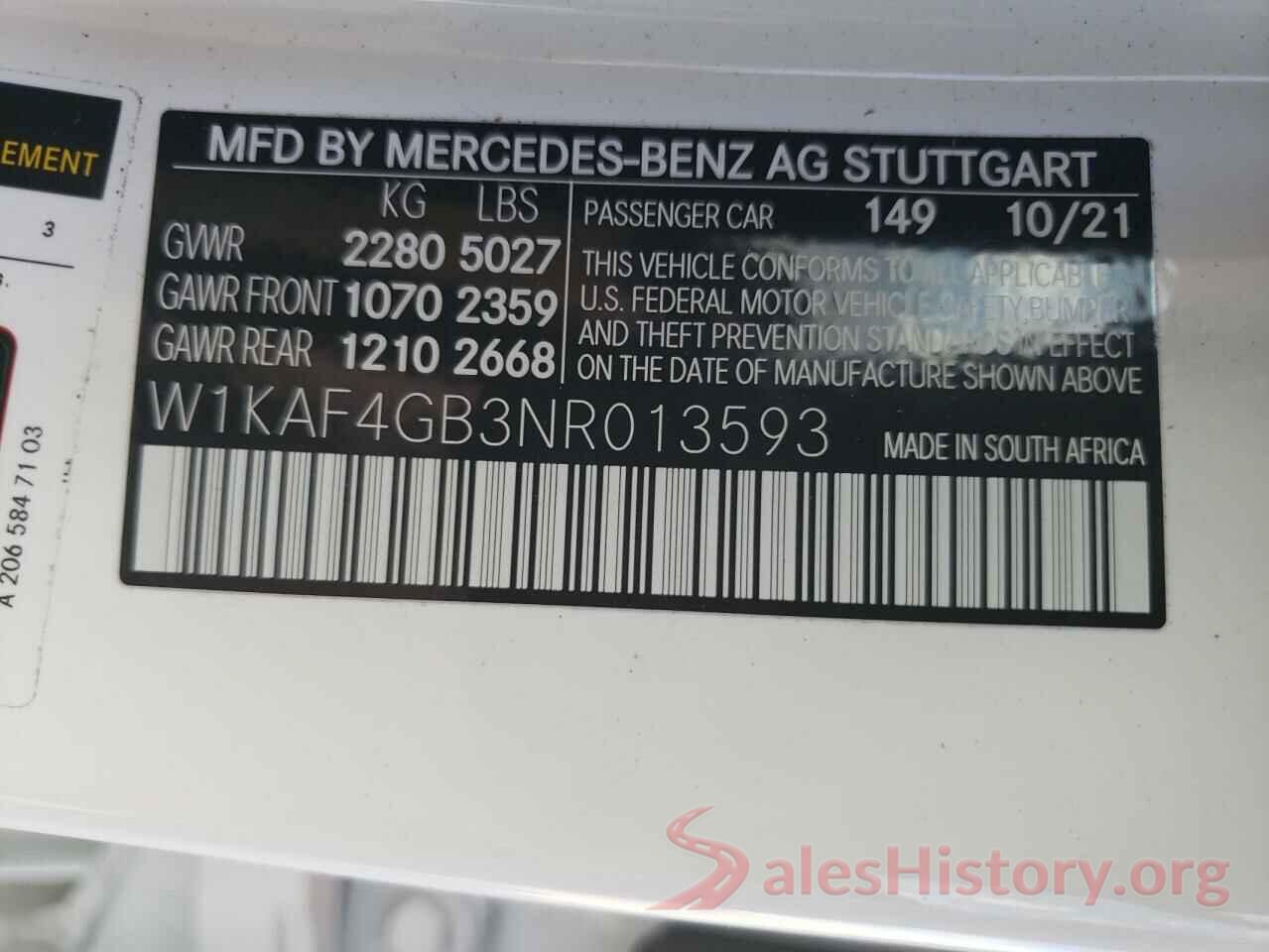 W1KAF4GB3NR013593 2022 MERCEDES-BENZ C-CLASS