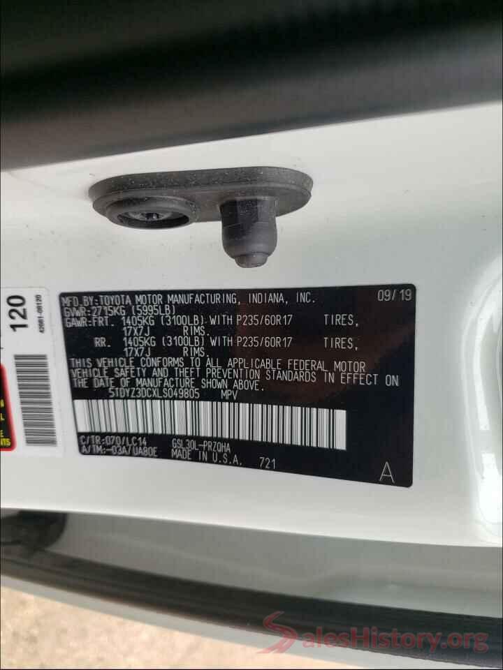 5TDYZ3DCXLS049805 2020 TOYOTA SIENNA