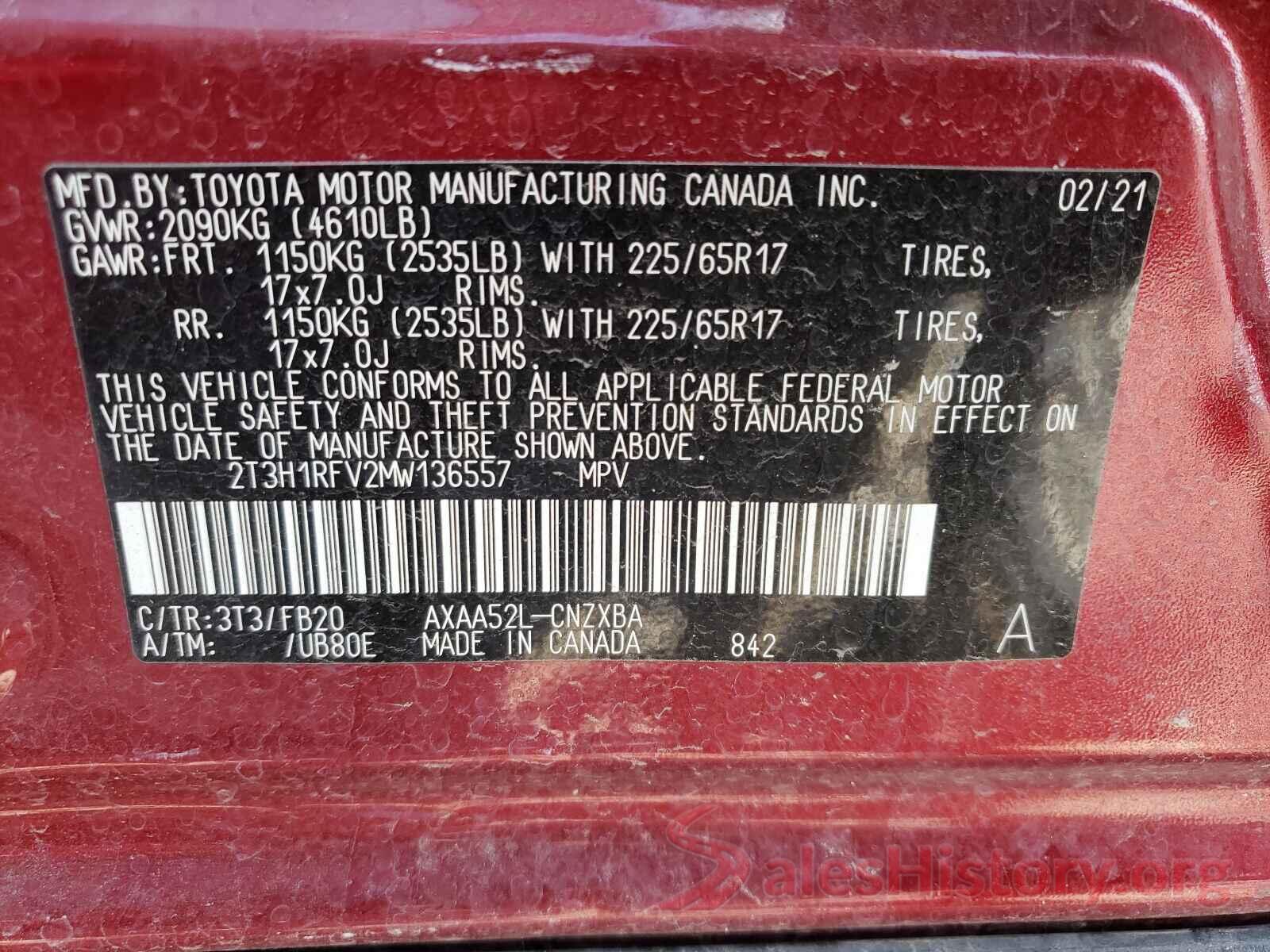 2T3H1RFV2MW136557 2021 TOYOTA RAV4