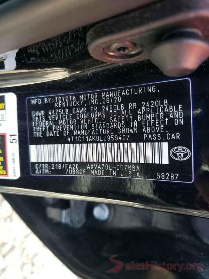 4T1C11AK0LU959407 2020 TOYOTA CAMRY