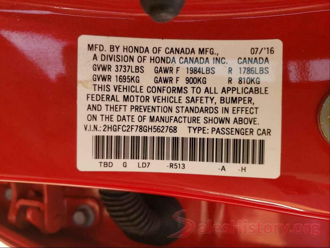 2HGFC2F78GH562768 2016 HONDA CIVIC