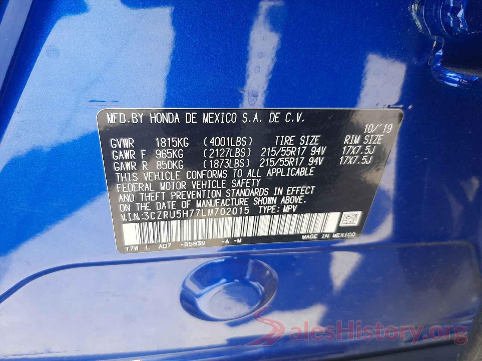 3CZRU5H77LM702015 2020 HONDA HR-V