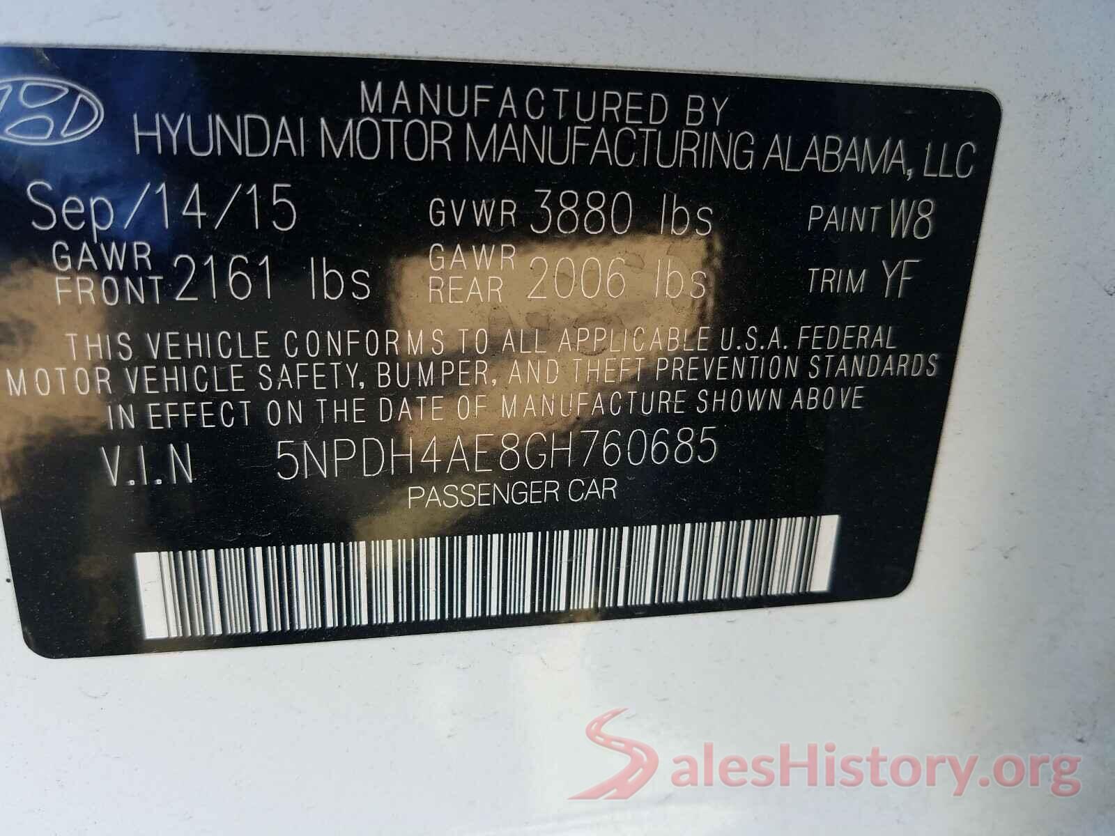 5NPDH4AE8GH760685 2016 HYUNDAI ELANTRA