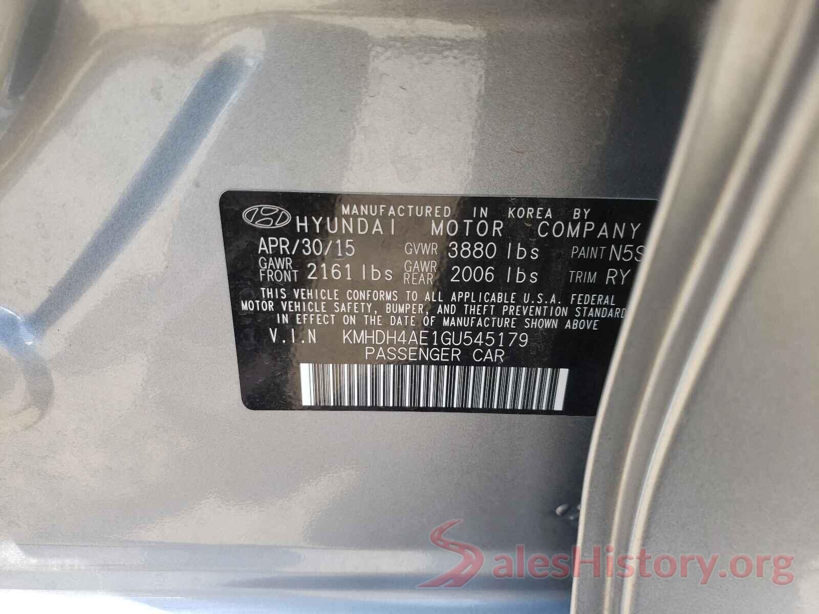 KMHDH4AE1GU545179 2016 HYUNDAI ELANTRA