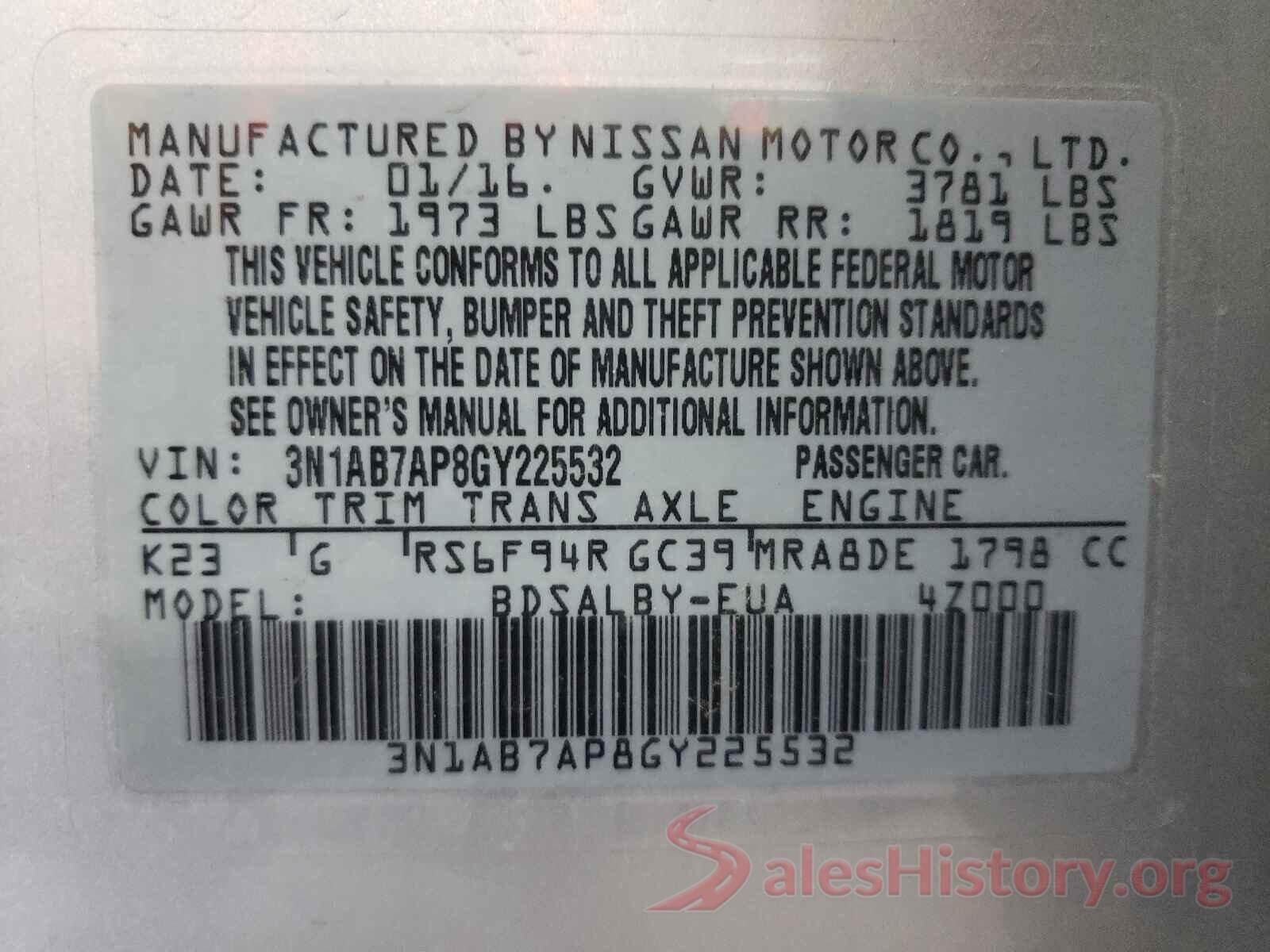 3N1AB7AP8GY225532 2016 NISSAN SENTRA