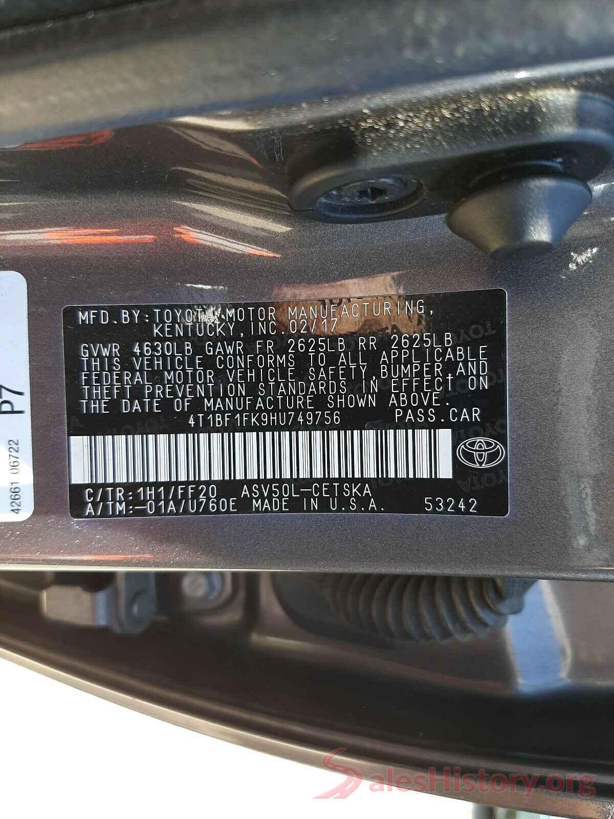 4T1BF1FK9HU749756 2017 TOYOTA CAMRY