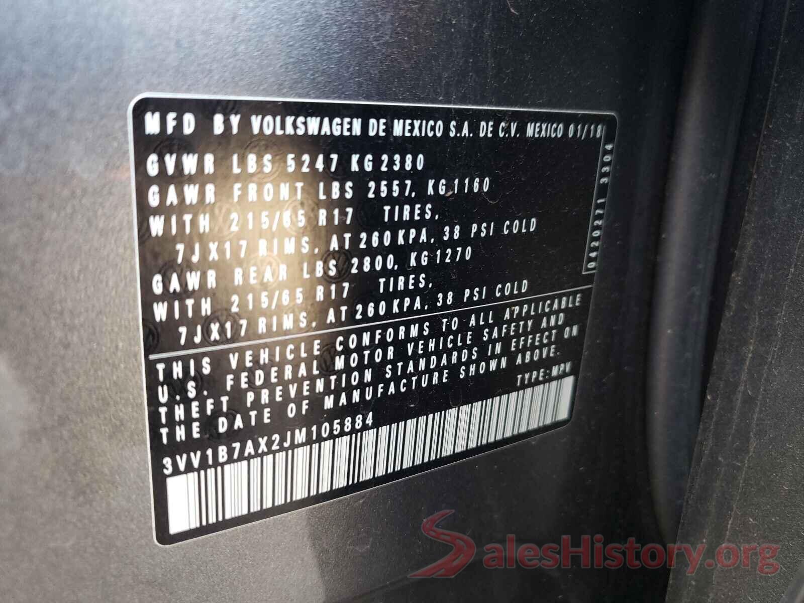 3VV1B7AX2JM105884 2018 VOLKSWAGEN TIGUAN