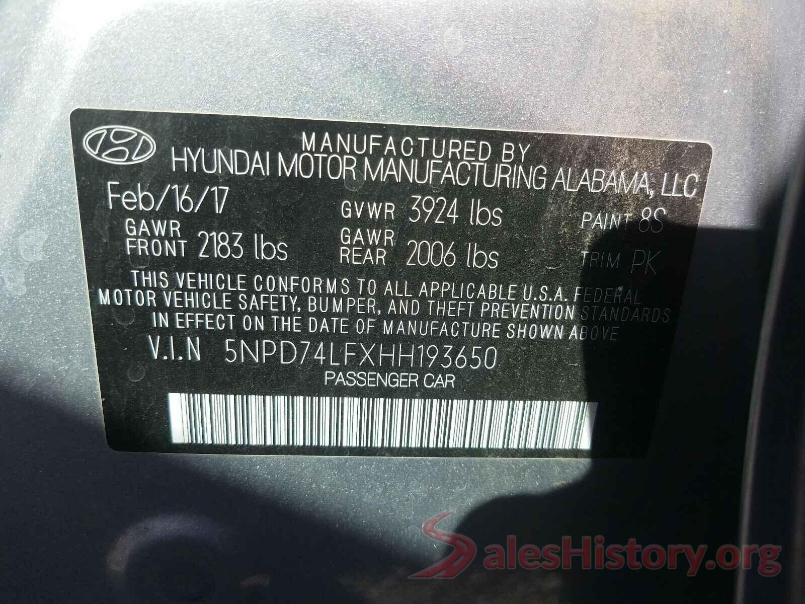 5NPD74LFXHH193650 2017 HYUNDAI ELANTRA