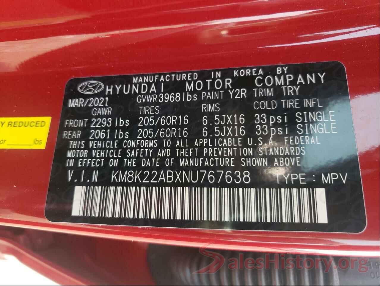 KM8K22ABXNU767638 2022 HYUNDAI KONA