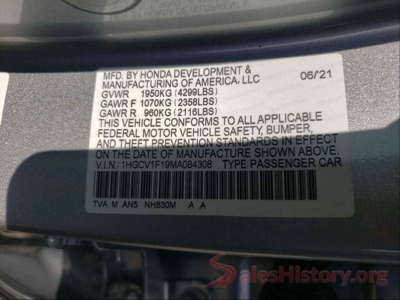 1HGCV1F19MA084308 2021 HONDA ACCORD