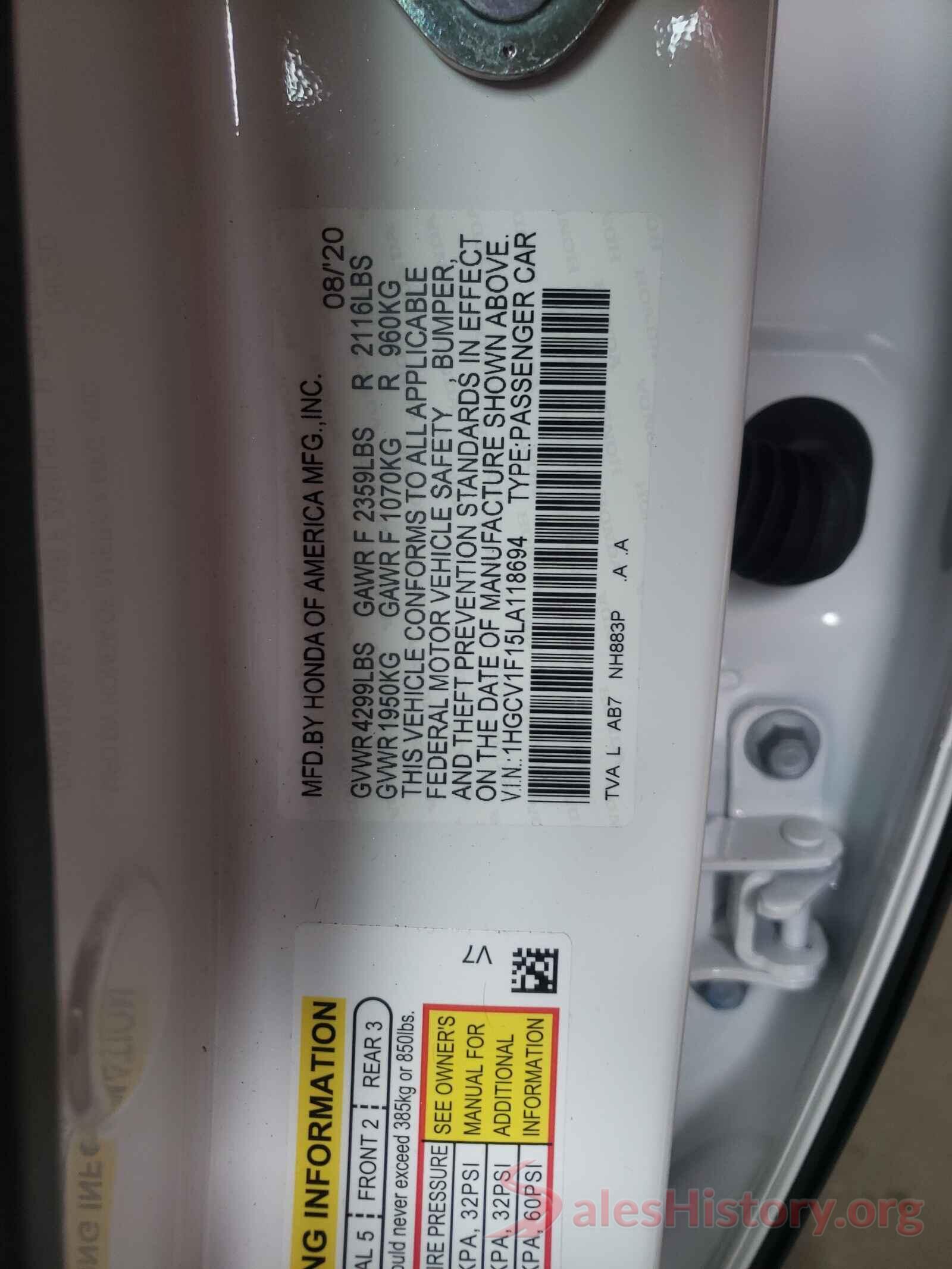 1HGCV1F15LA118694 2020 HONDA ACCORD