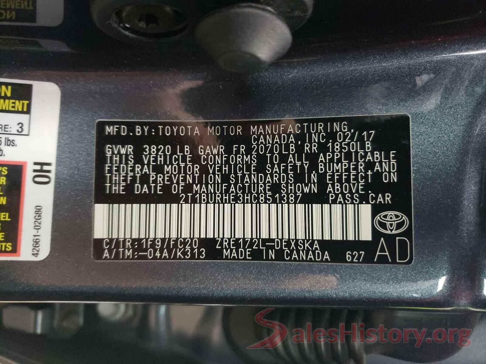 2T1BURHE3HC851387 2017 TOYOTA COROLLA