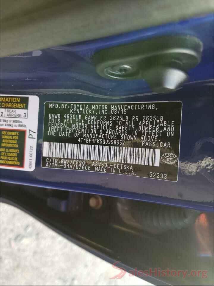 4T1BF1FK5GU998652 2016 TOYOTA CAMRY