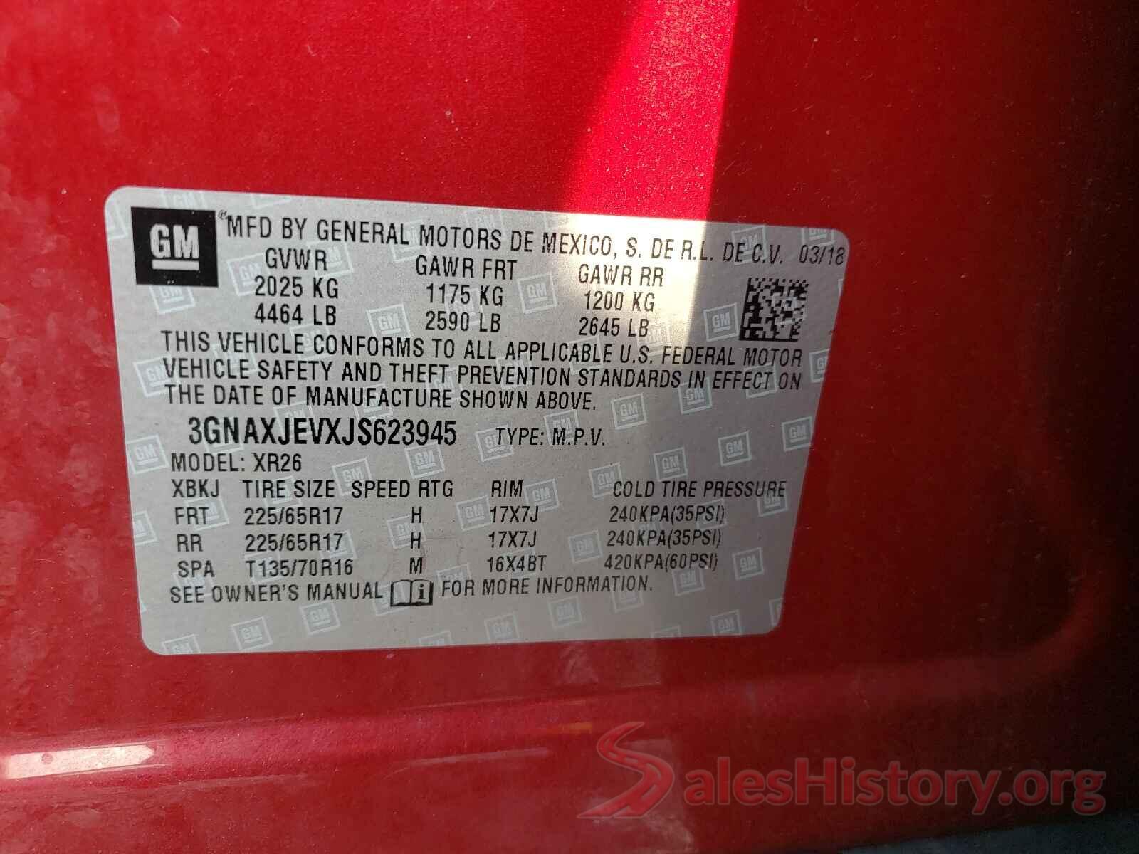 3GNAXJEVXJS623945 2018 CHEVROLET EQUINOX