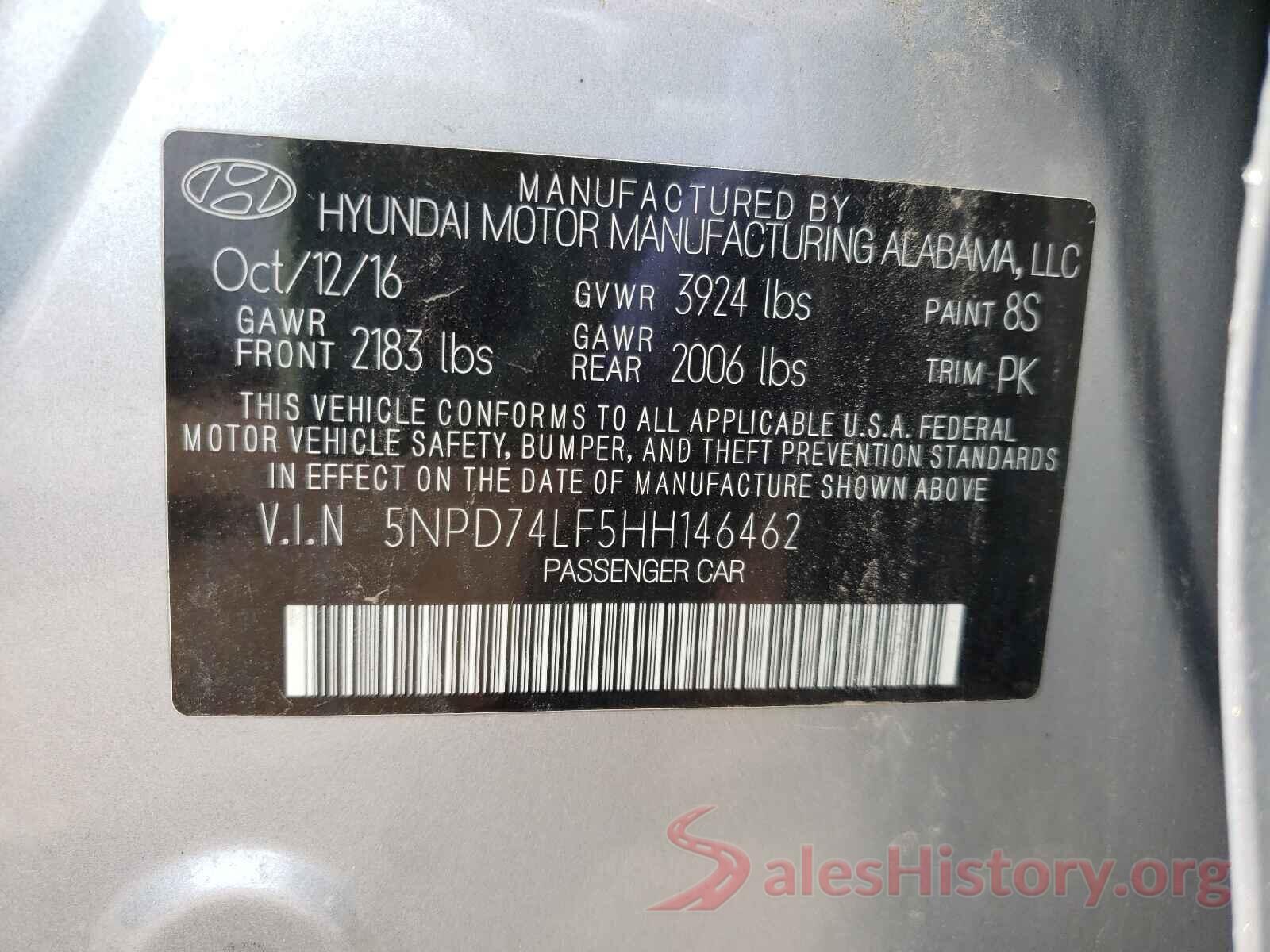 5NPD74LF5HH146462 2017 HYUNDAI ELANTRA