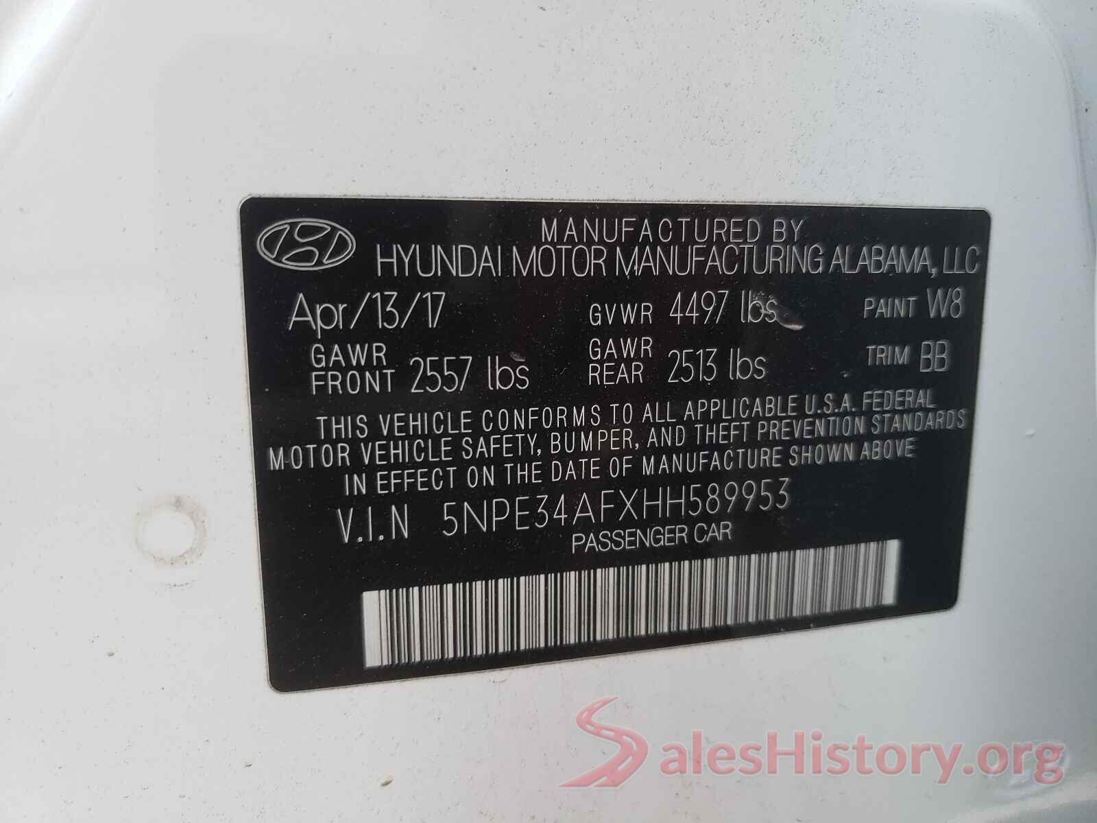 5NPE34AFXHH589953 2017 HYUNDAI SONATA