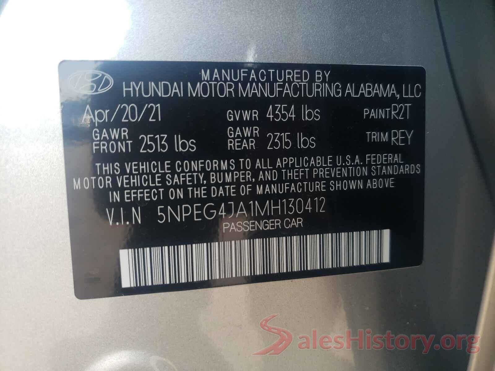 5NPEG4JA1MH130412 2021 HYUNDAI SONATA