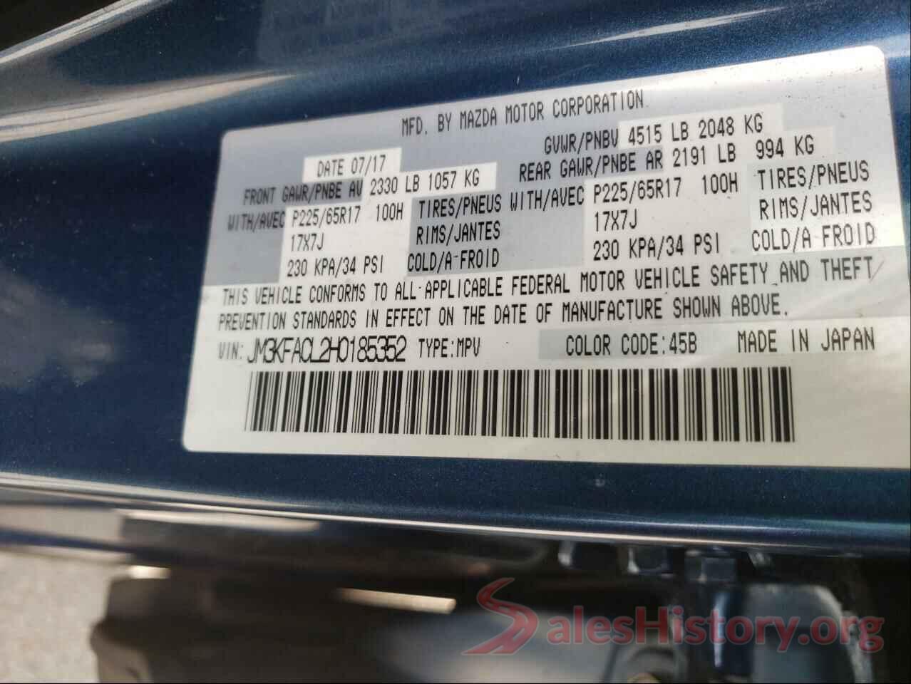 JM3KFACL2H0185352 2017 MAZDA CX-5