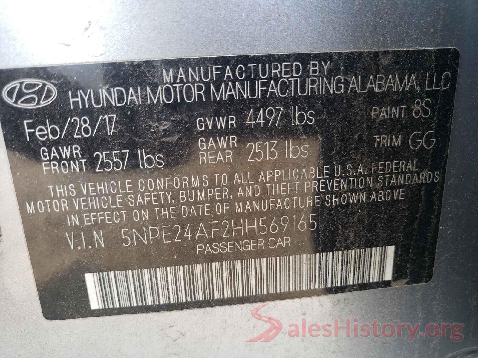 5NPE24AF2HH569165 2017 HYUNDAI SONATA