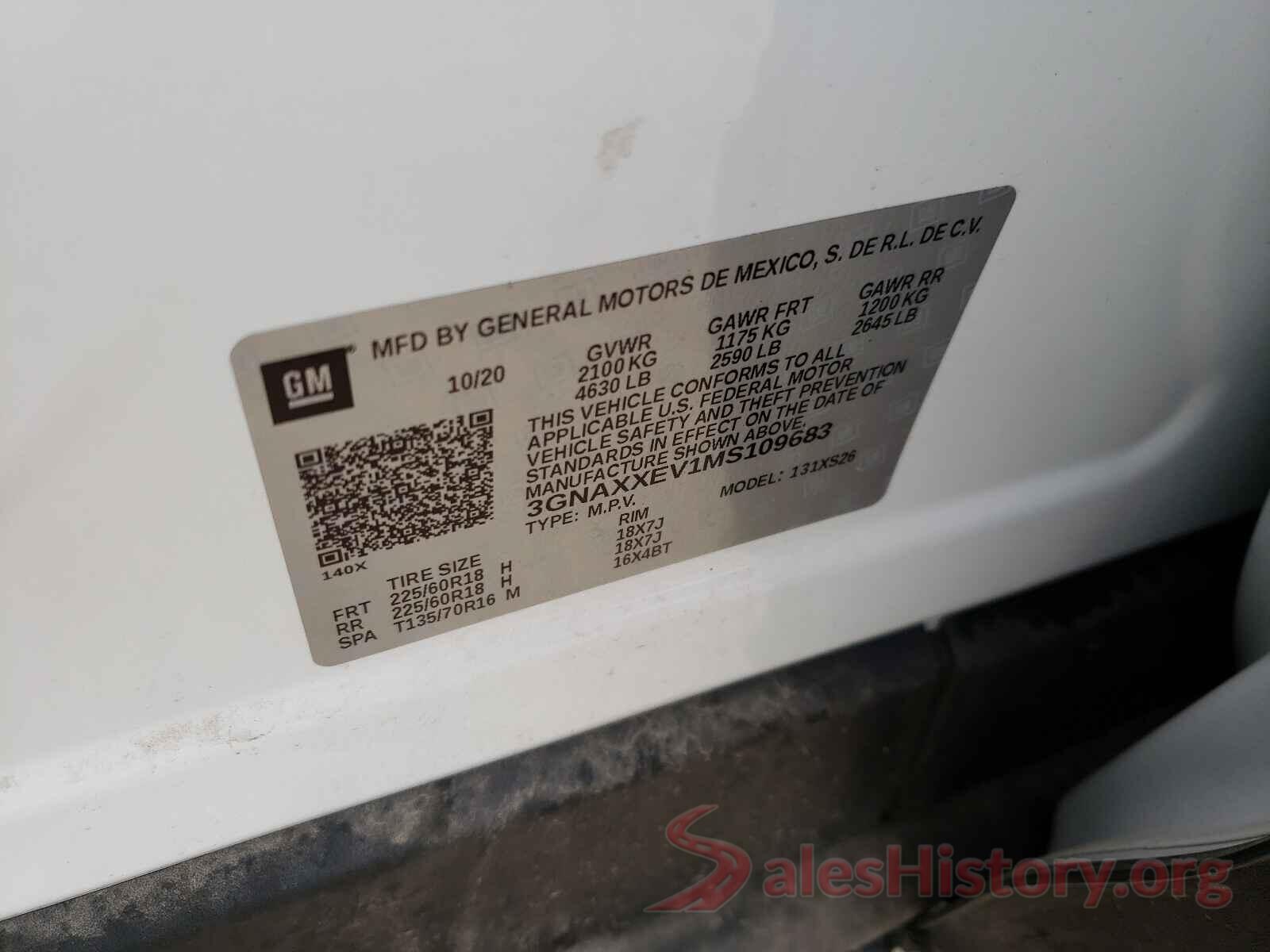 3GNAXXEV1MS109683 2021 CHEVROLET EQUINOX