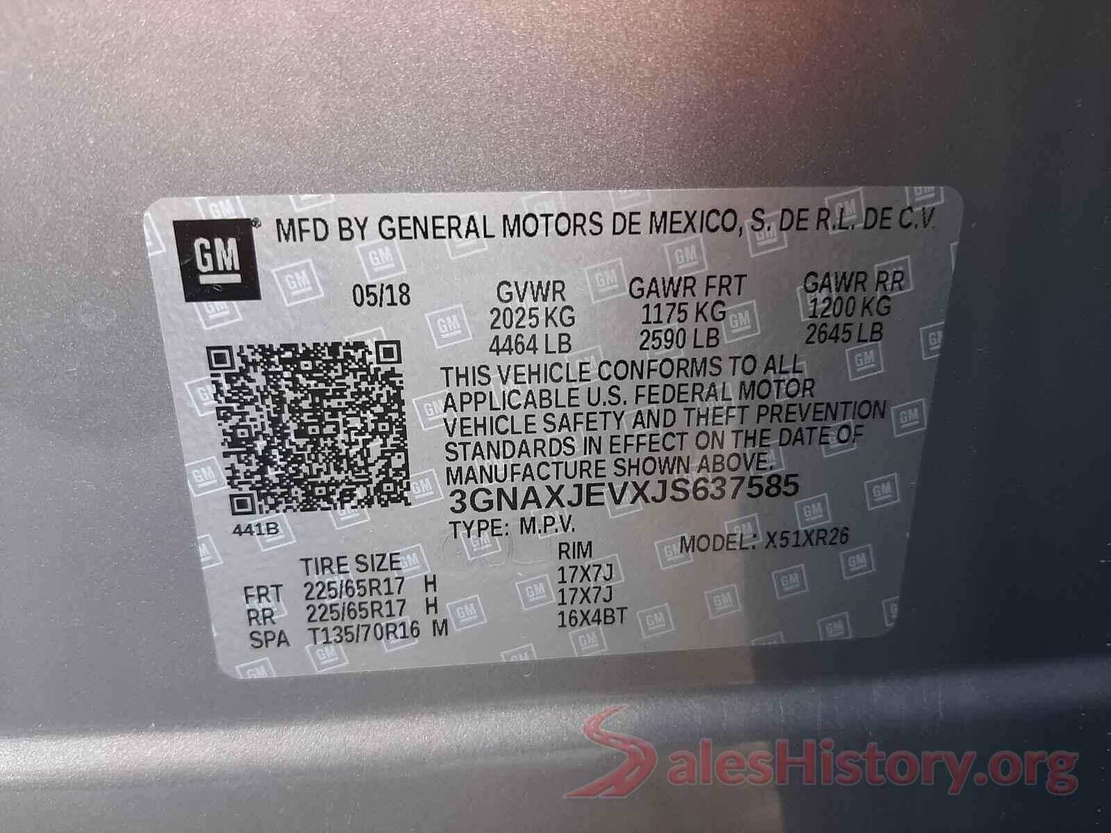 3GNAXJEVXJS637585 2018 CHEVROLET EQUINOX