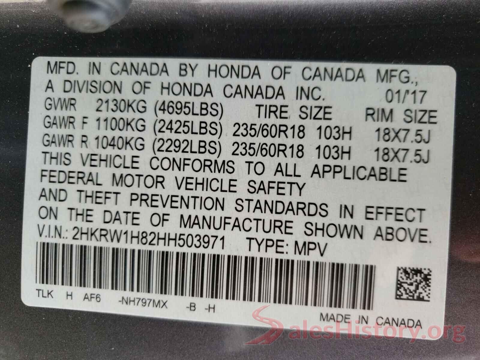 2HKRW1H82HH503971 2017 HONDA CRV