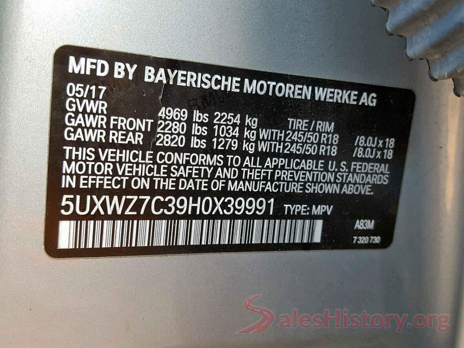 5UXWZ7C39H0X39991 2017 BMW X3