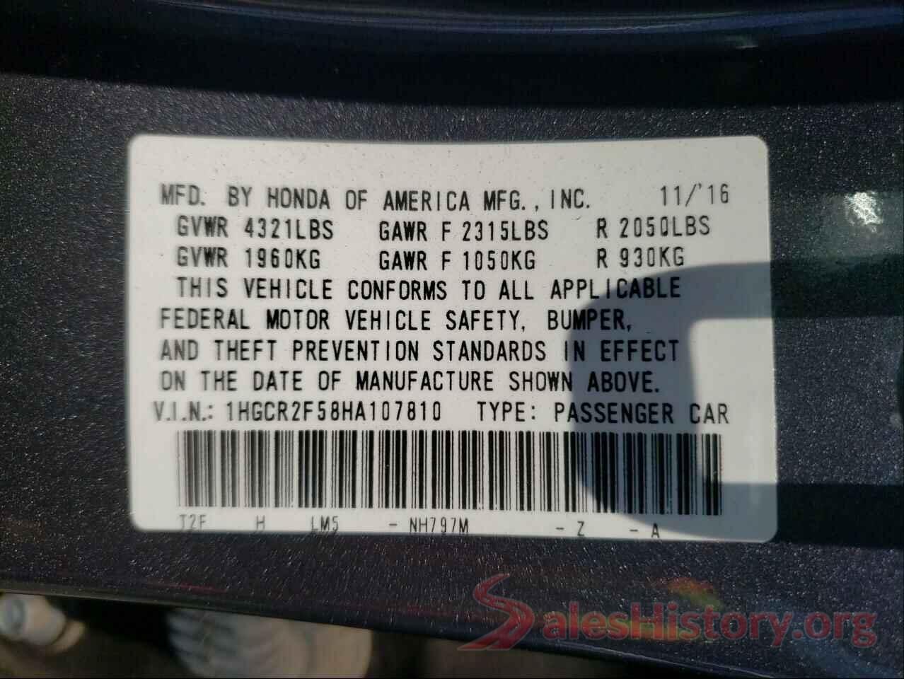 1HGCR2F58HA107810 2017 HONDA ACCORD