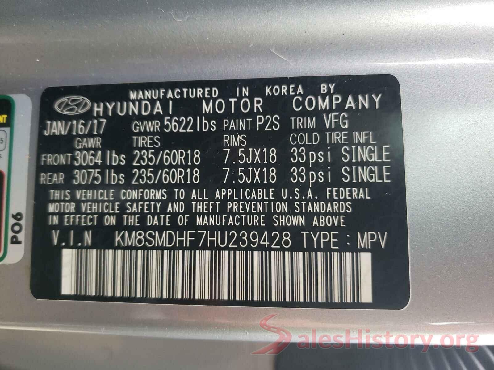 KM8SMDHF7HU239428 2017 HYUNDAI SANTA FE