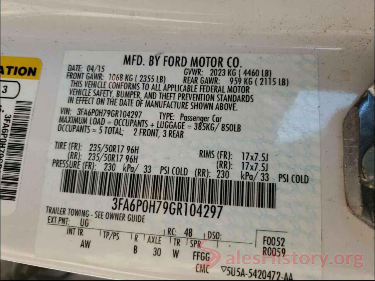 3FA6P0H79GR104297 2016 FORD FUSION